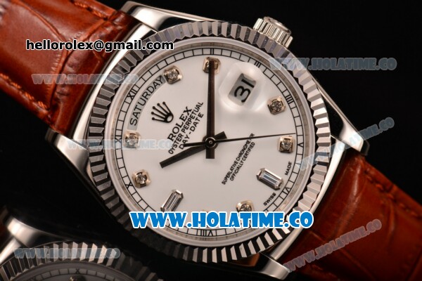 Rolex Day-Date Asia 2813/Swiss ETA 2836/Clone Rolex 3135 Automatic Steel Case with White Dial and Diamonds Markers (BP) - Click Image to Close